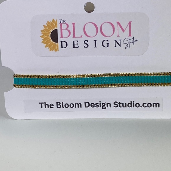 Teal and Gold  loom-beaded bracelet Miyuki Delica seed beads - Picture 7 of 9